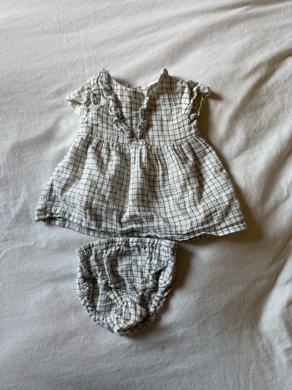 Zara White & Black Grid Ruffle Dress Diaper Cover Set
